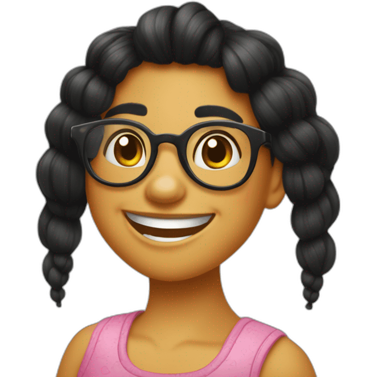 chica cabello negro peinado moño sonriendo imagen tipo disney pixas con lentes emoji