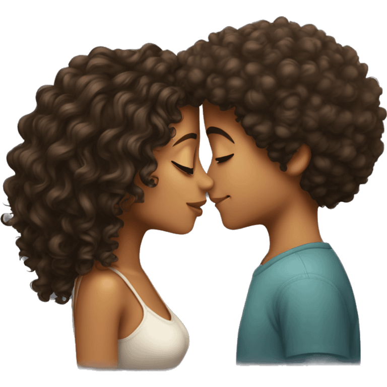 latina girl and curly haired boy kissing emoji