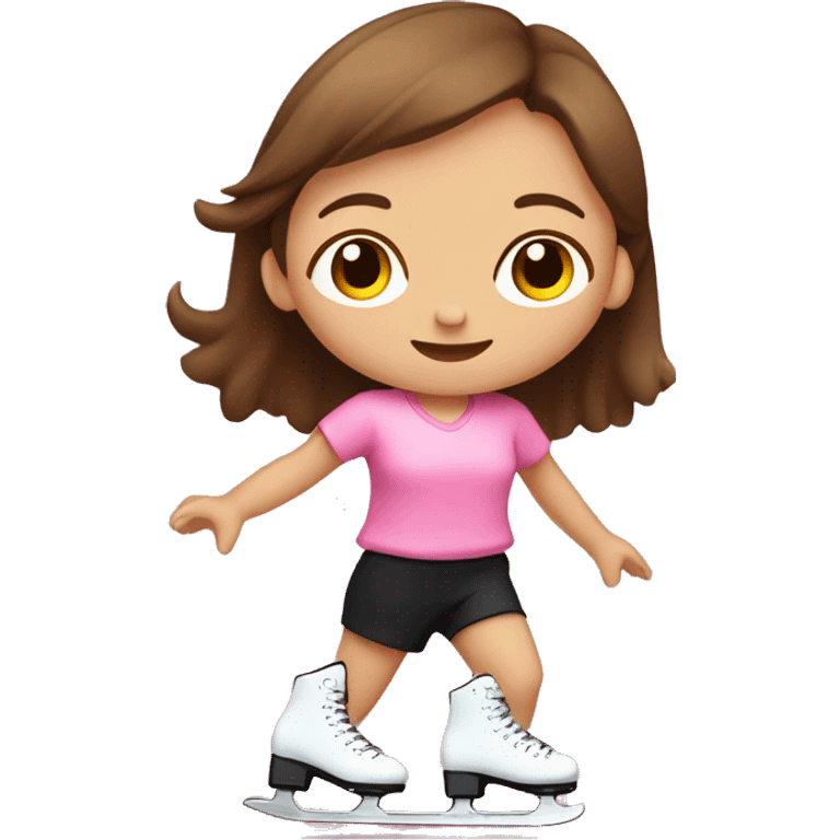 little girl with brown hair, pink shirt and black shorts SKATING in miniramp emoji