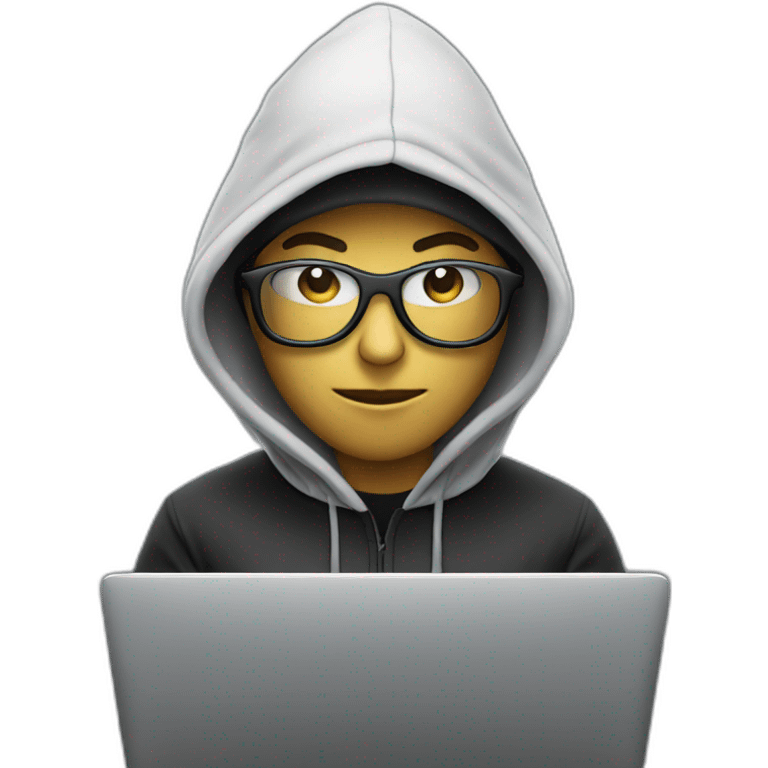 Hacker with a hood and glasses using a laptop  emoji