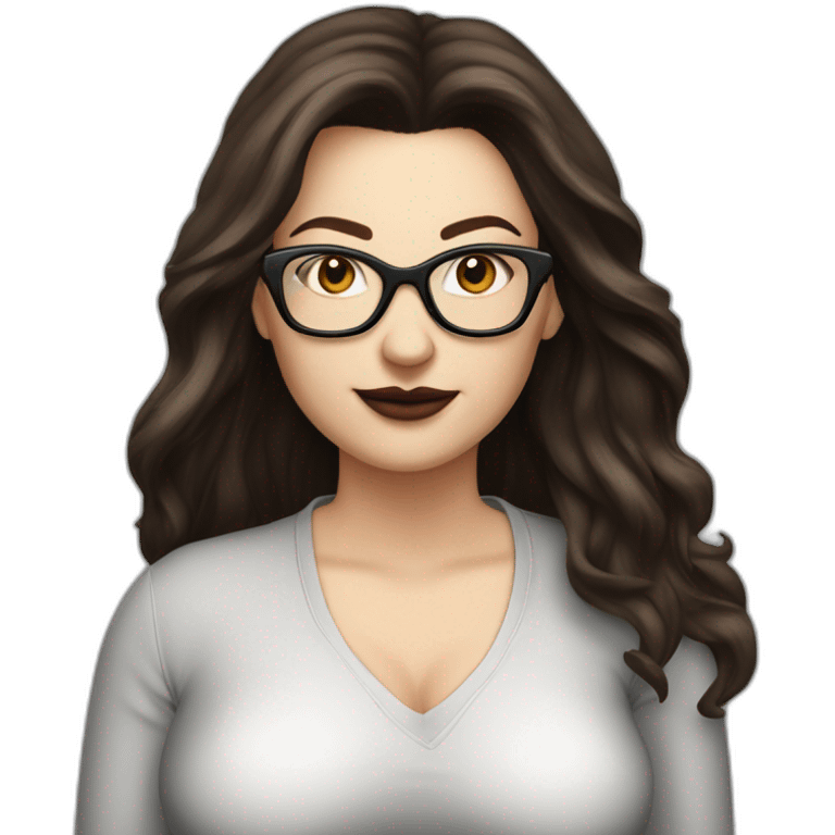 Sexy-Caucasian-Mum-woman-goth-long-brown-hair-standing-wearing-glasses-plus-size-upturned-nose emoji