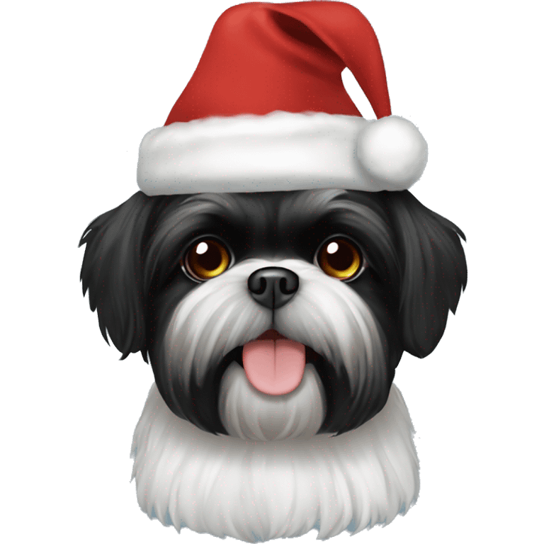 BLACK SHIH TZU CHRISTMAS HAT emoji