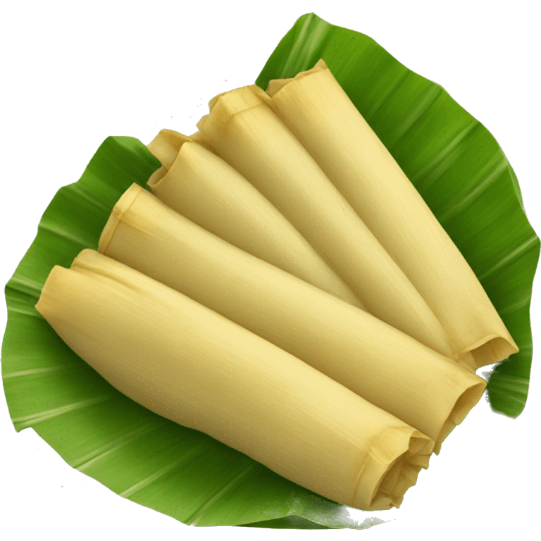  a large circular tamale wrapped in banana leaves emoji