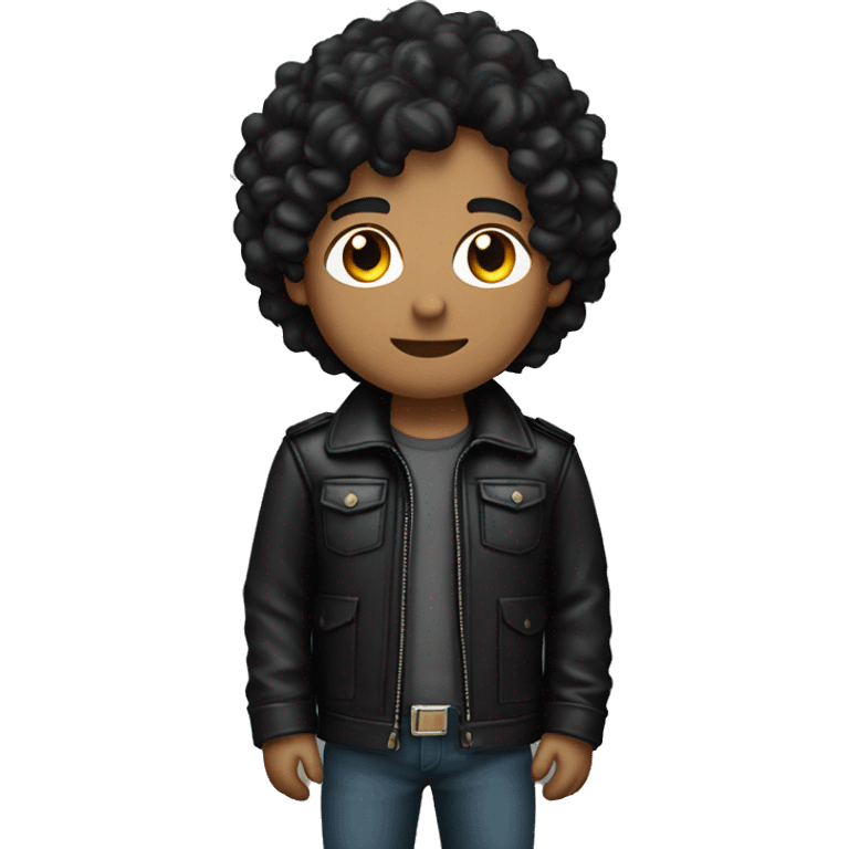 young light brown skin man with black long slightly curly hair and black leather jacket holding camera emoji