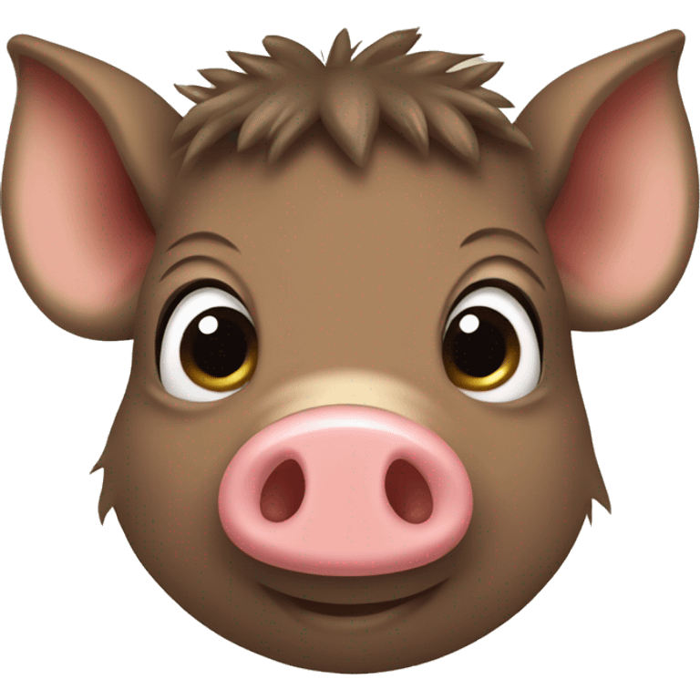 a happy cute brown baby wild boar pig with big eyes emoji