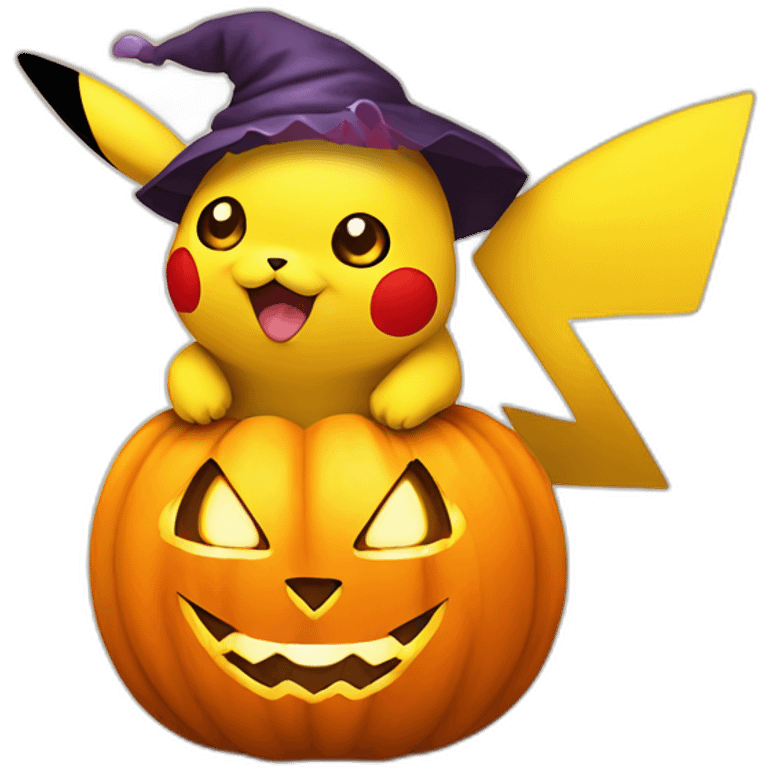 Cute Pikachu holding halloween pumpkin emoji