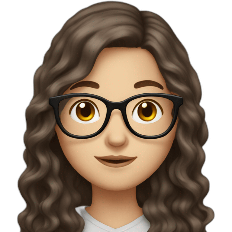 White Girl with wavy dark brown long hair, brown eyes and glasses emoji