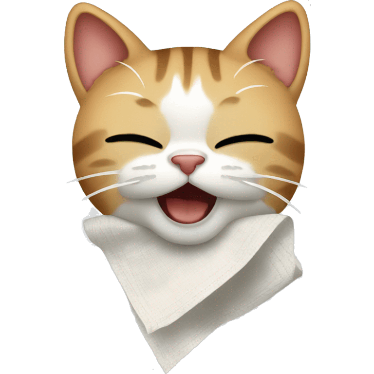 cat sneezes into a handkerchief emoji