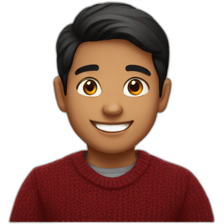 light skin smiling indian kid with black hair wearing a dark red sweater emoji