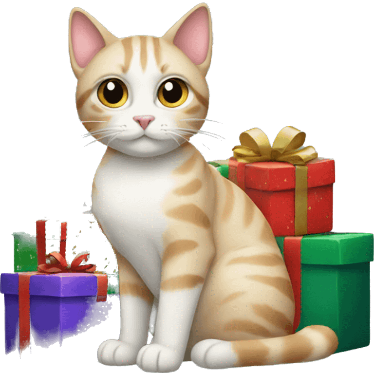 cat surrounded by christmas presents emoji