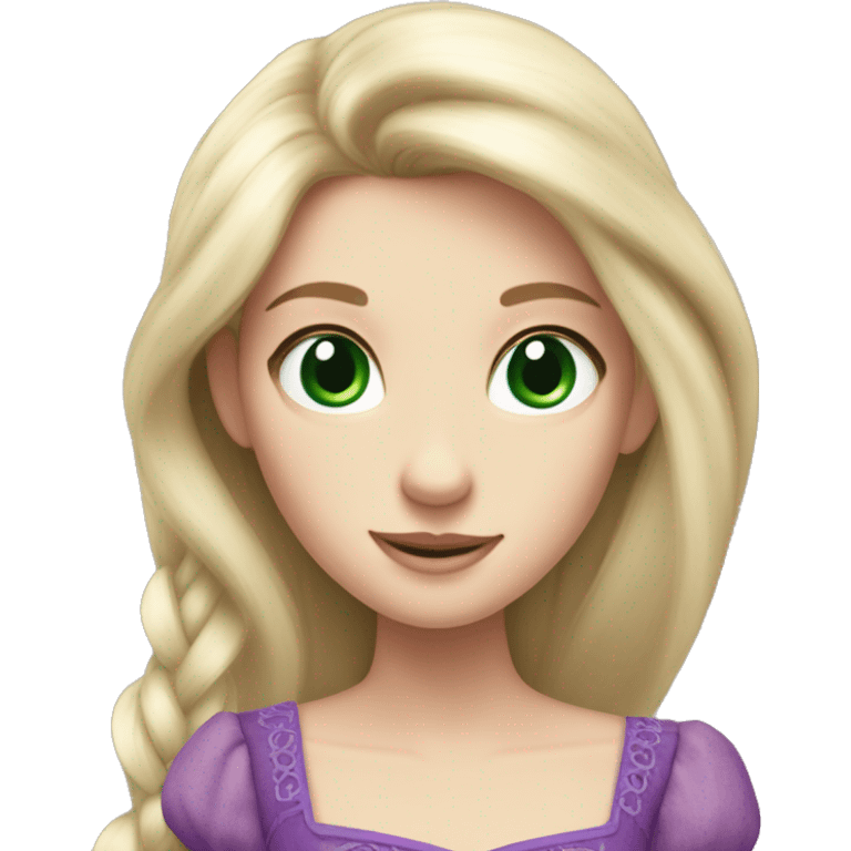 Rapunzel with green eyes and long eyelashes and pale skin and a purple dress emoji