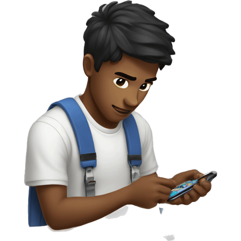 a young guy master with dark hair repairing iPhones emoji