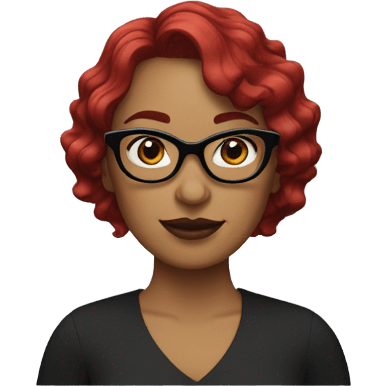 Woman with red wavy bobcut and black cateye glasses emoji