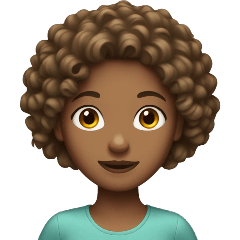 a girl with brown curly hair and mixed skin emoji