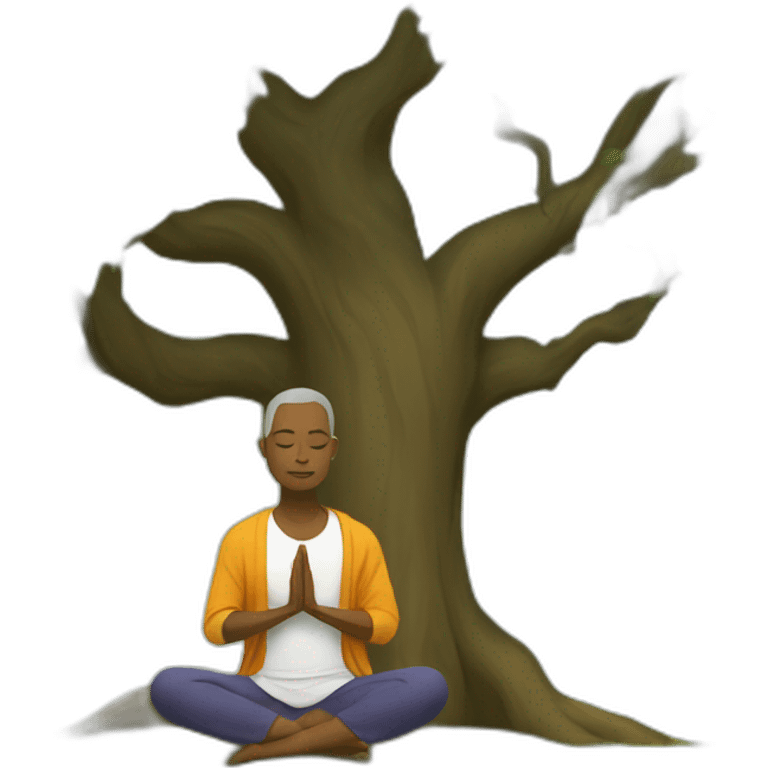 Yogi meditating under tree emoji