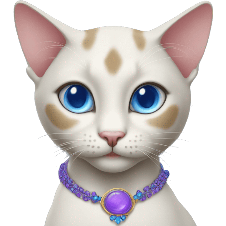 thai cat with blue eyes and purple necklace  emoji