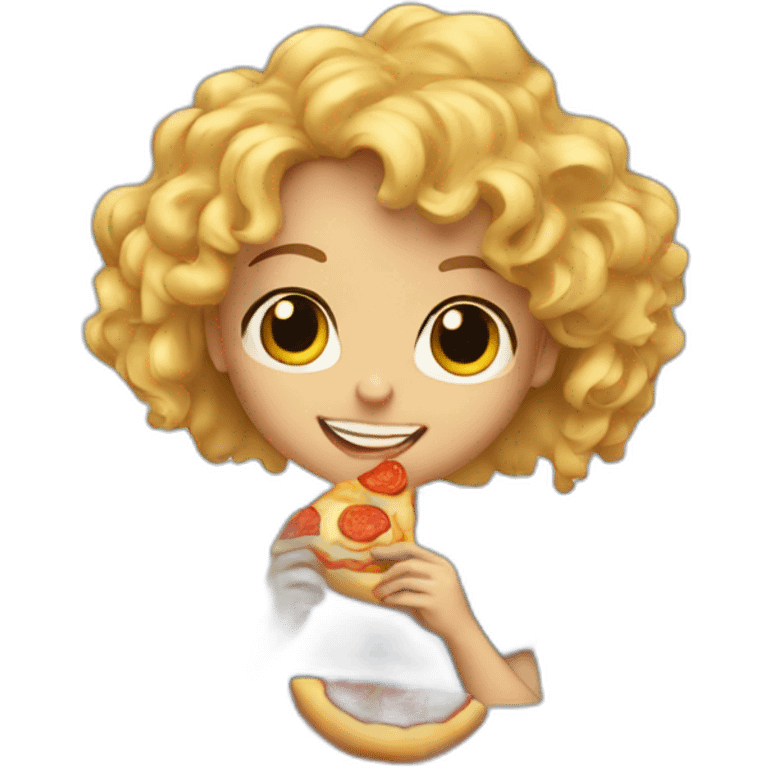 Curly blond eating pizza emoji