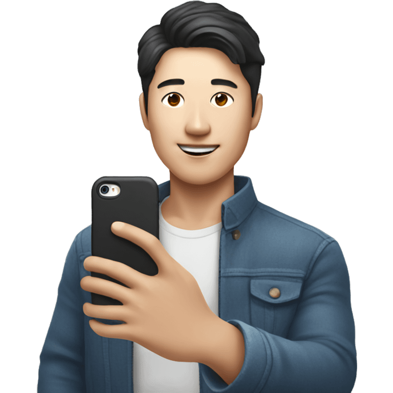 korean man selfie with iphone emoji