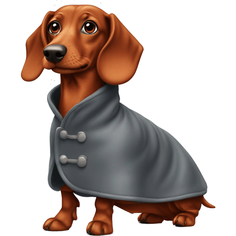 red Dachshund waring a cloud 7 coat emoji