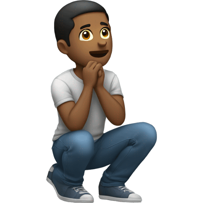 a man kneels down on one knee, examining something emoji