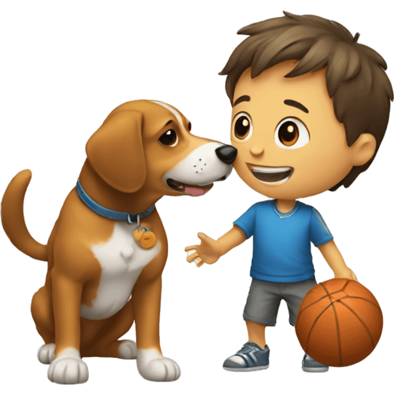 a little boy throwing ball to the dog emoji