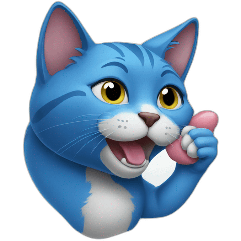 Blue cat licking paw emoji