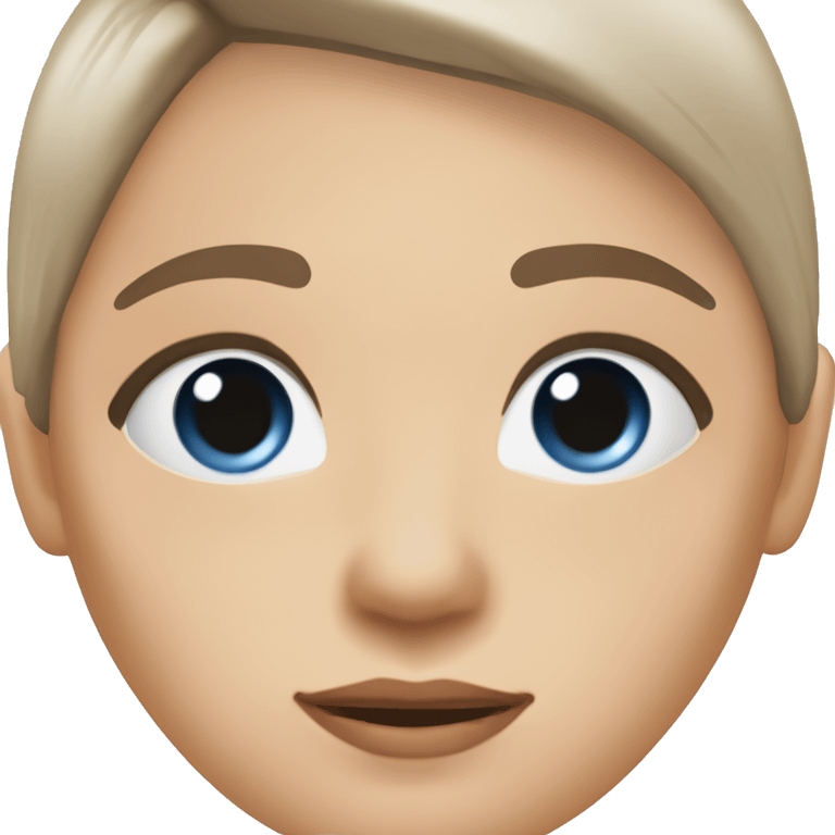 Slavic woman with blue eyes, eyes look up, fair skin, straight gradient medium length hair, eyes makeup, dressed in white T-shirt and office black jacket, one side of hair is tucked behind the ear. emoji