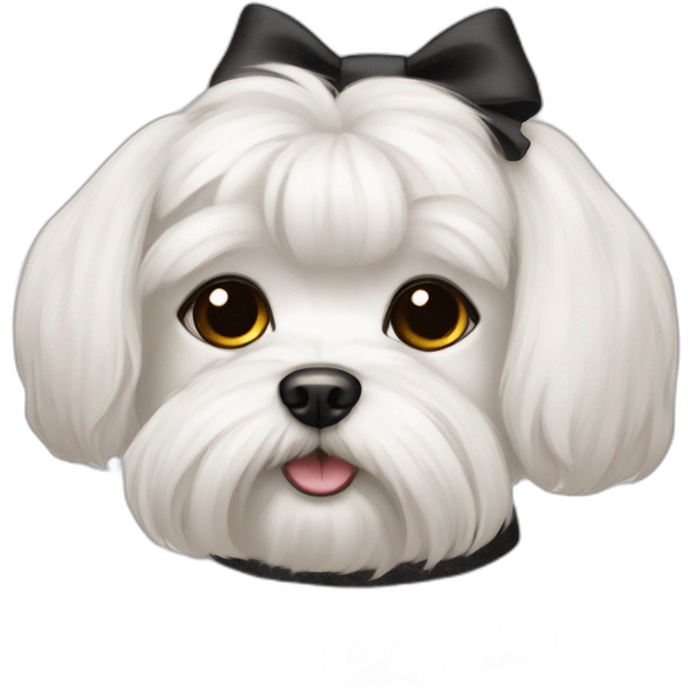 Maltese dog female with a hair bow and black eyes, emoji