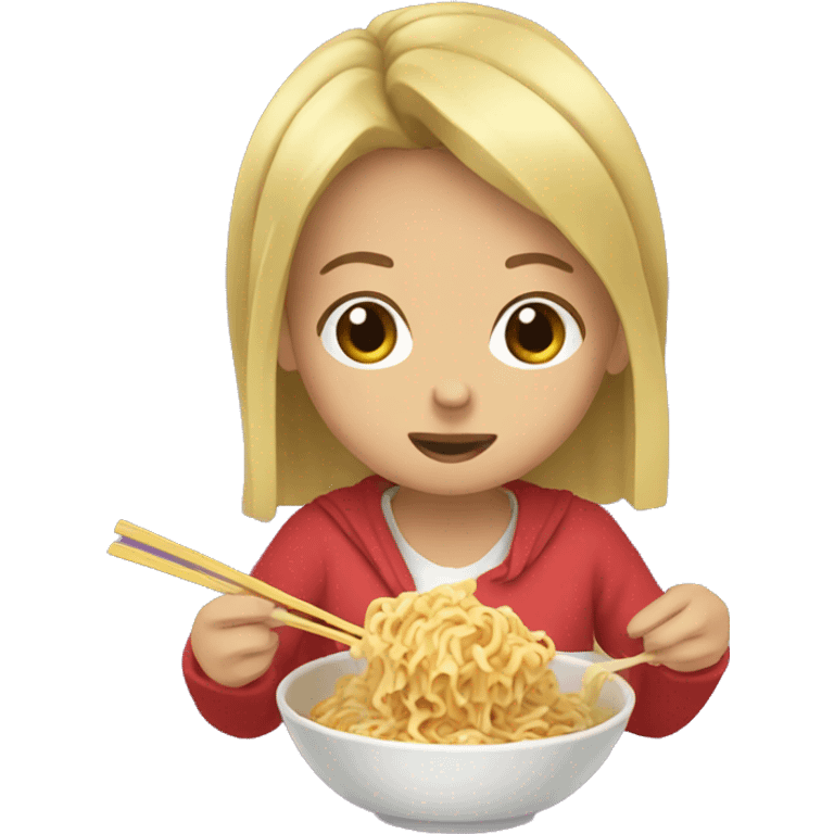 a girl eating ramen noodles  emoji