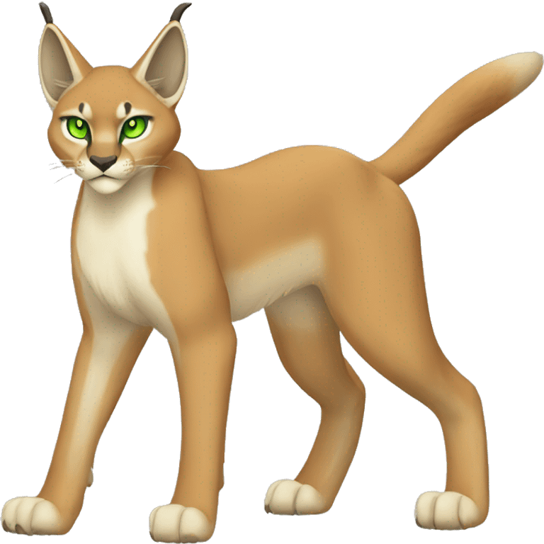 Beige Lynx-Caracal-Fakemon-hybrid with orange points, green eyes brown toes, and short tail, full body emoji