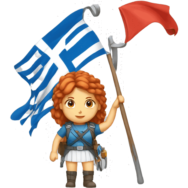 a red hair female mountaineer with greek flag emoji