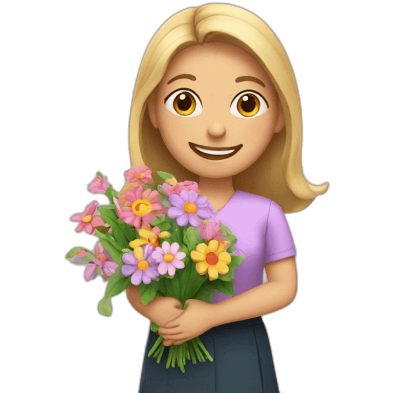 happy teacher with flowers and hearts emoji