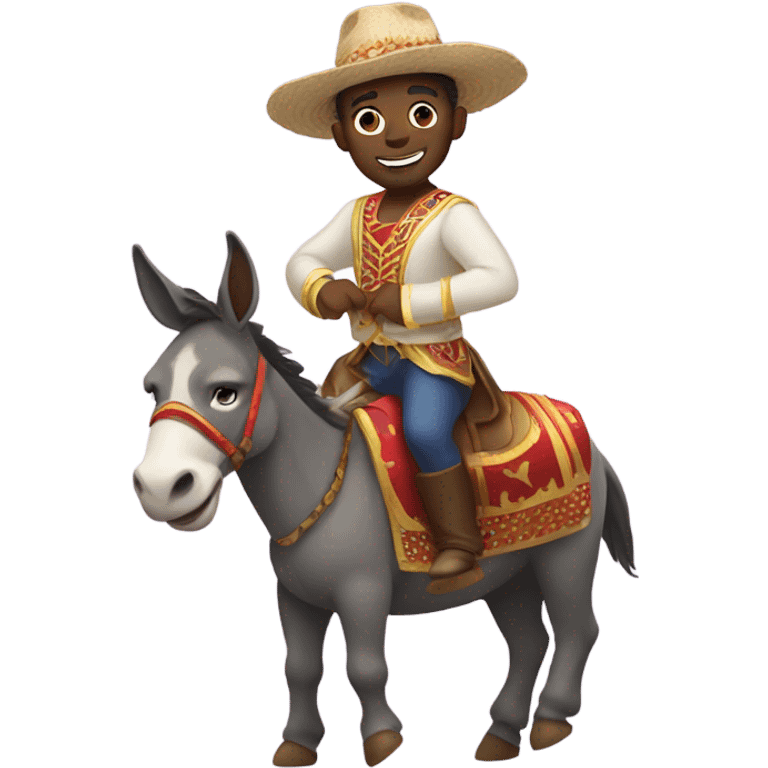 brother riding a donkey in a dance costume emoji