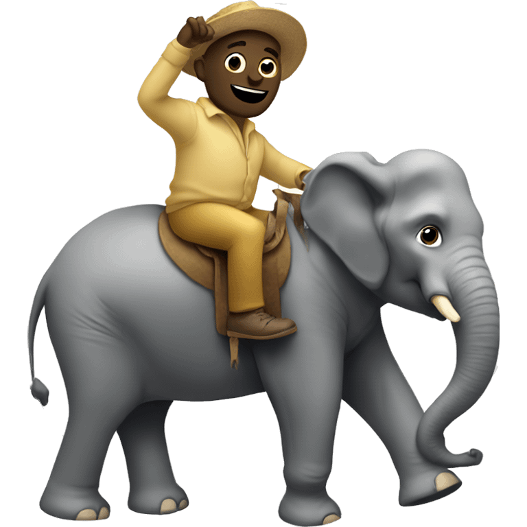 white man riding on an elephant whilst holding a vinyl record emoji