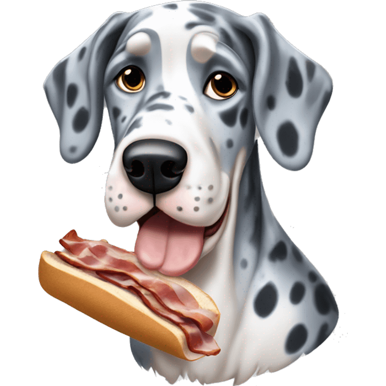 Blue Merle Great Dane eating sliced bacon emoji