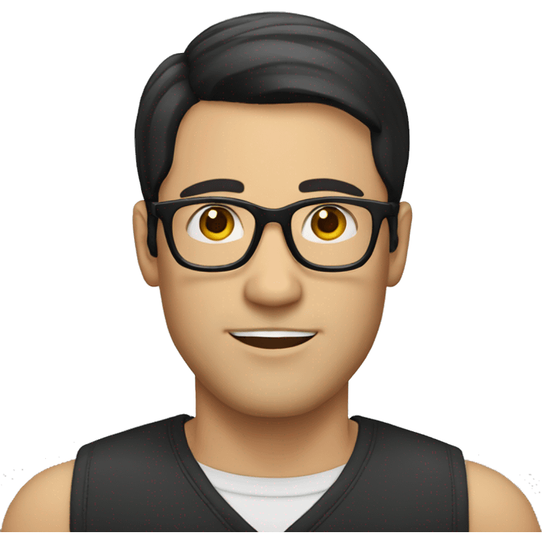 white man wearing glasses, black straight hair emoji