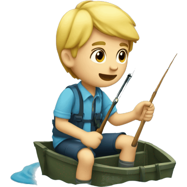 Blond Boy fishing in the Ocean emoji