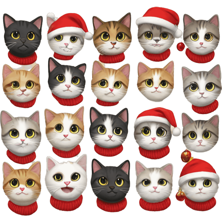 12 happy cats in christmas sweaters emoji