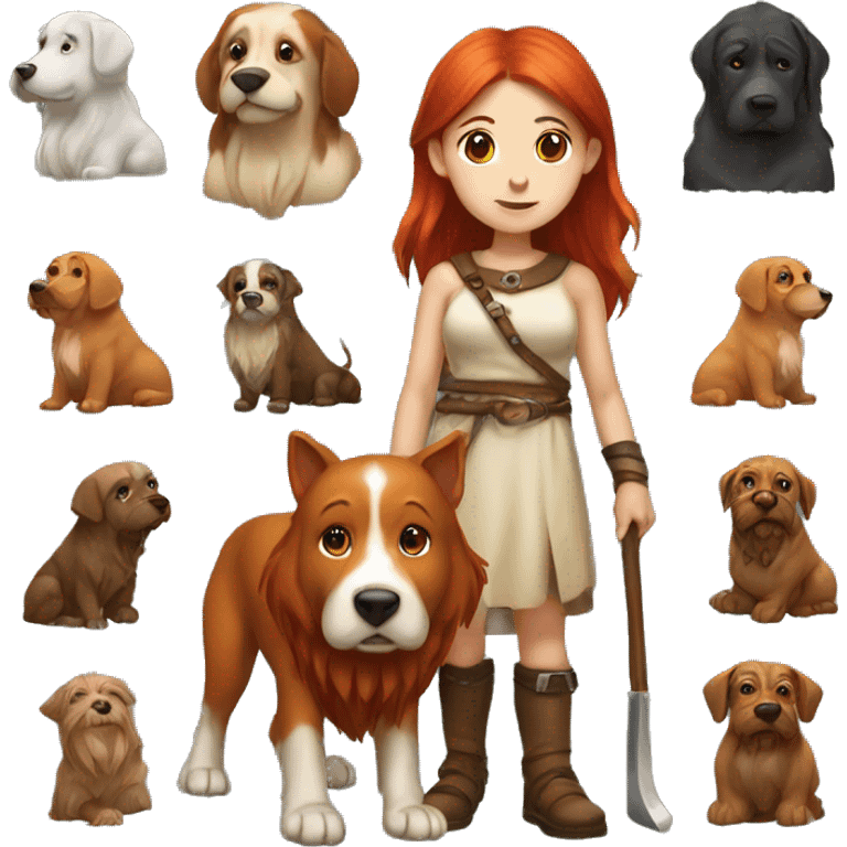 girl druid redhead dwarf with big dog
 emoji