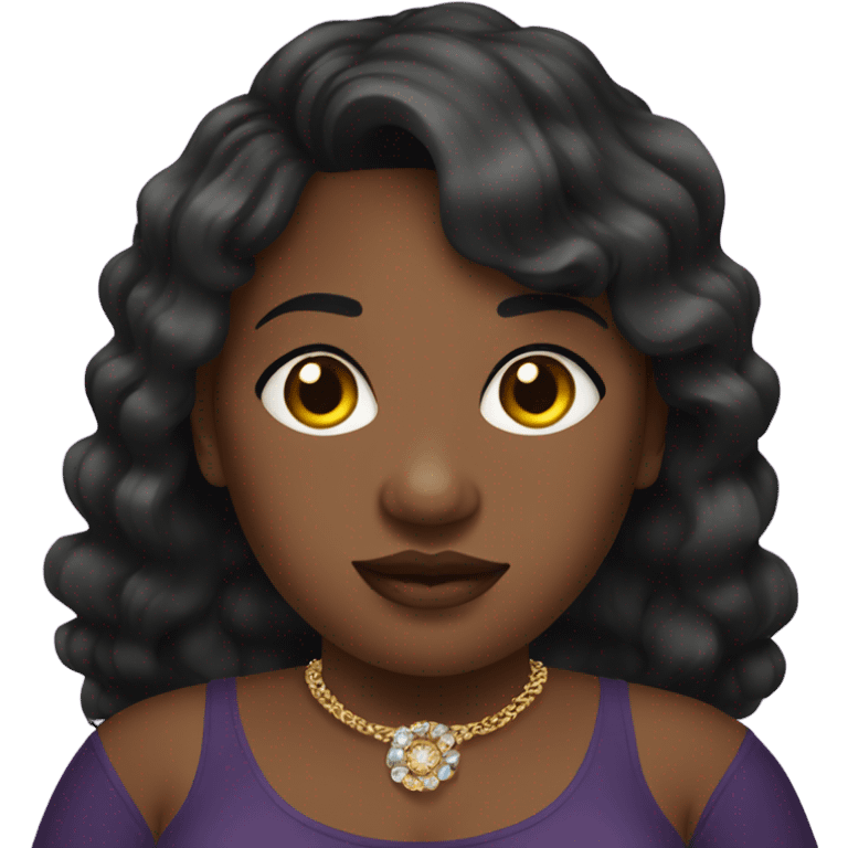 overweight medium toned dark haired black woman with jewelry indoors emoji