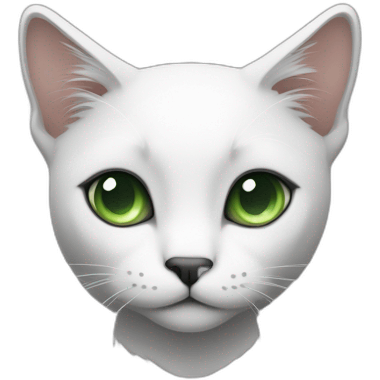 thin cat with black hair on his black and white hair on her belly and a white spot in the middle of her back and green eyes and a white face emoji