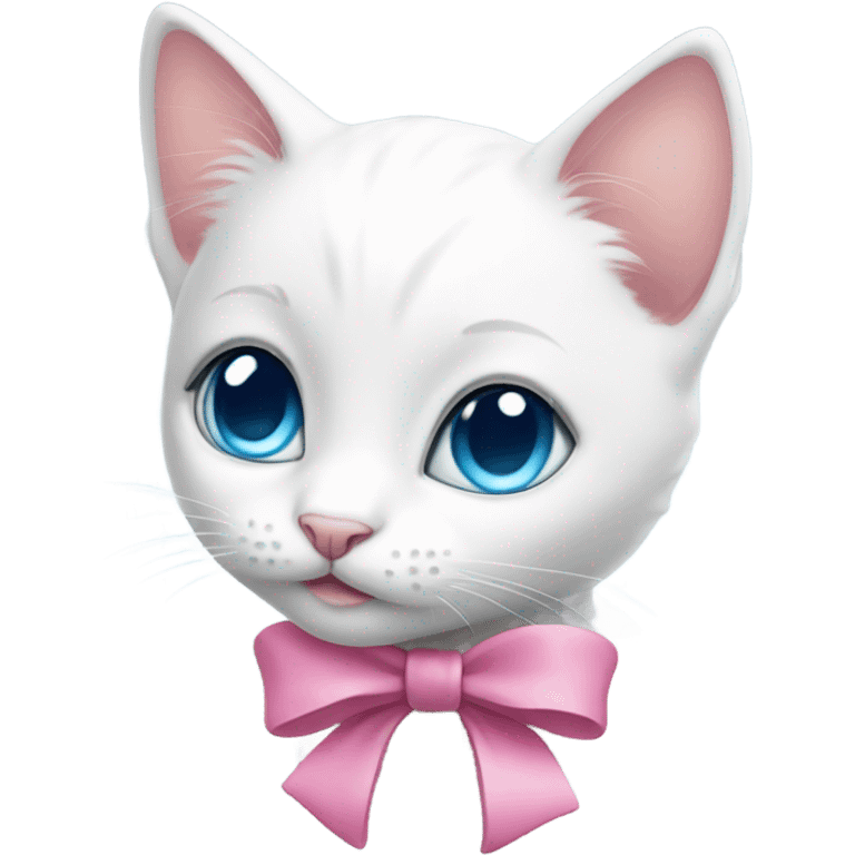 a white kitten with blue eyes and a pink bow around its neck emoji