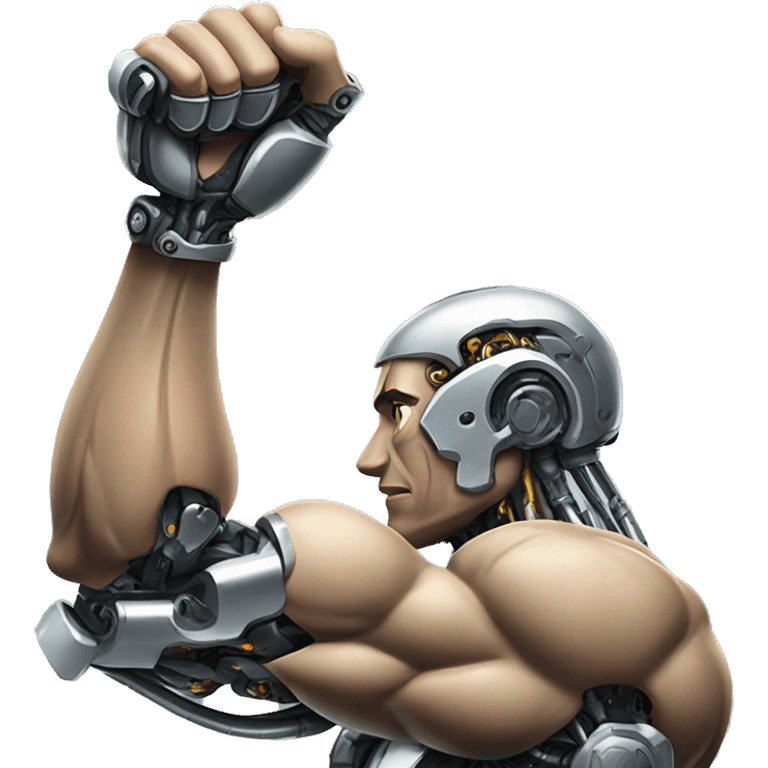 Cyborg arm only flexing bicep and shoulder with gears and shocks emoji