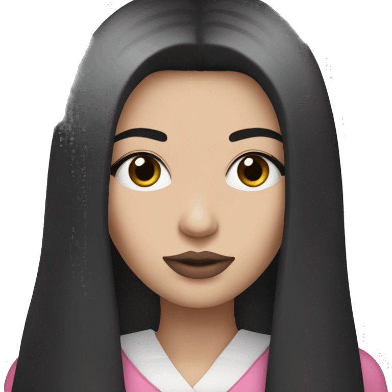 White girl with long straight black hair black eyes and pink lips emoji