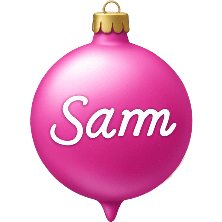 pink ornament with the name sam on it in cursive emoji