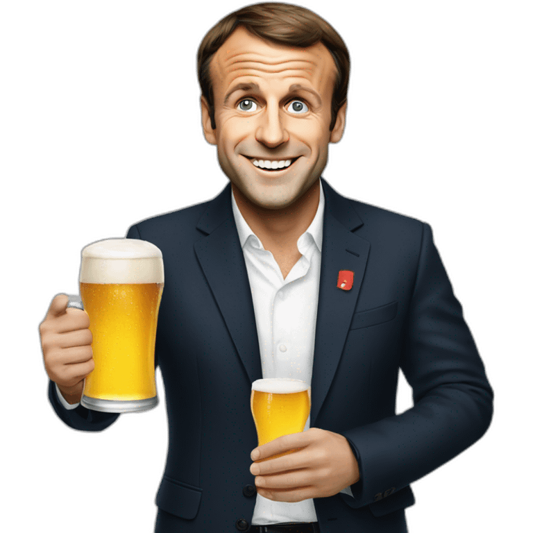 Emmanuel Macron holding a beer emoji