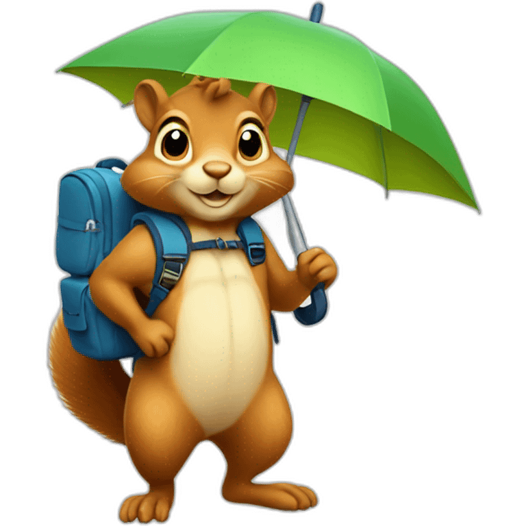 squirrel with a backpack in rubber boots and under an umbrella emoji