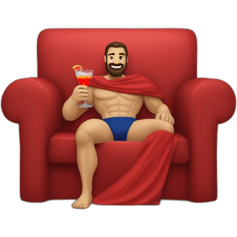 The Spartan Leonidas and his red cape with a relaxing cocktail on a sofa. emoji