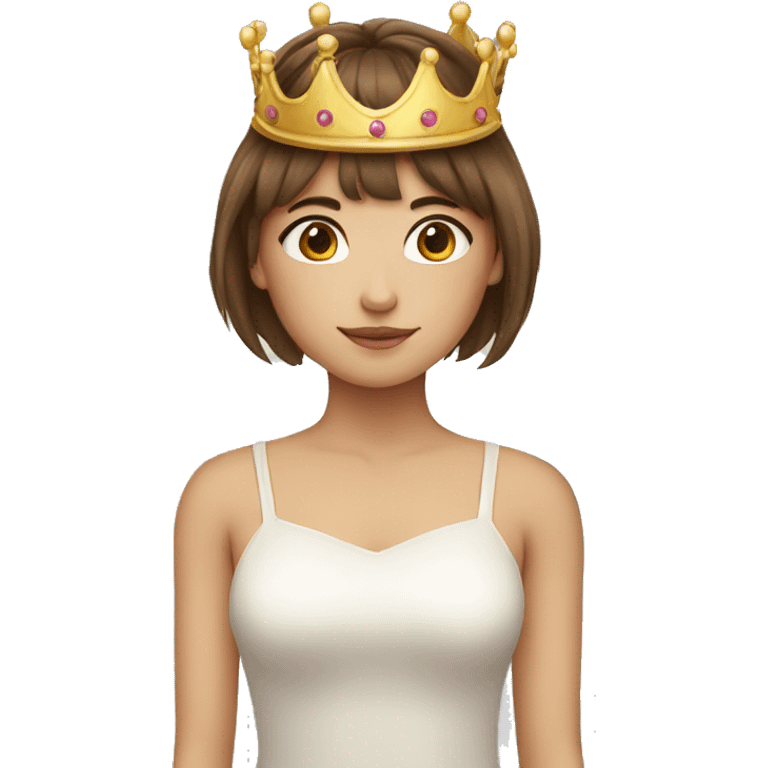 girl with long brown hair and bangs with a crown emoji