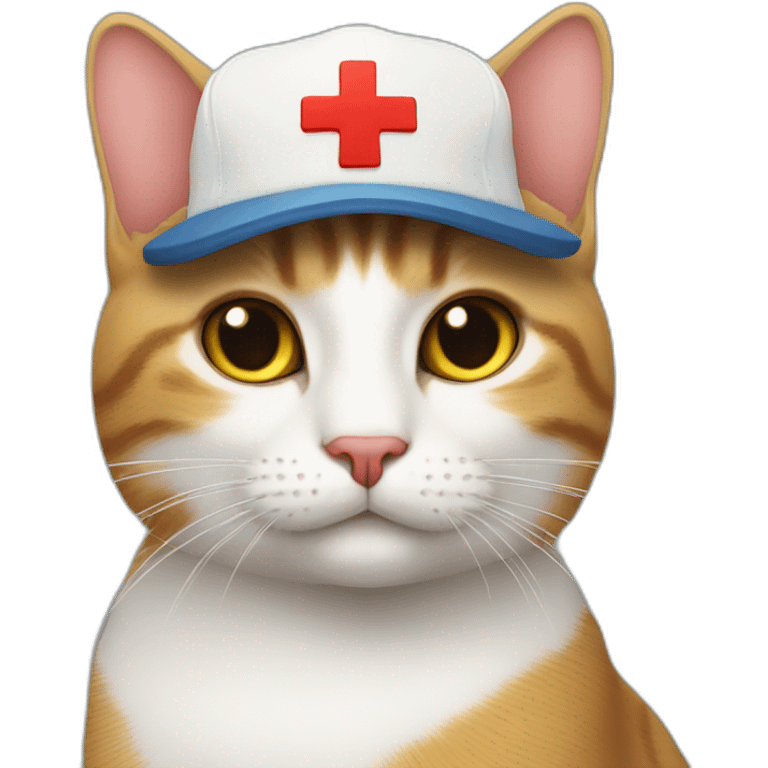 Cat with a cap and a big Red Cross mark on the cap emoji